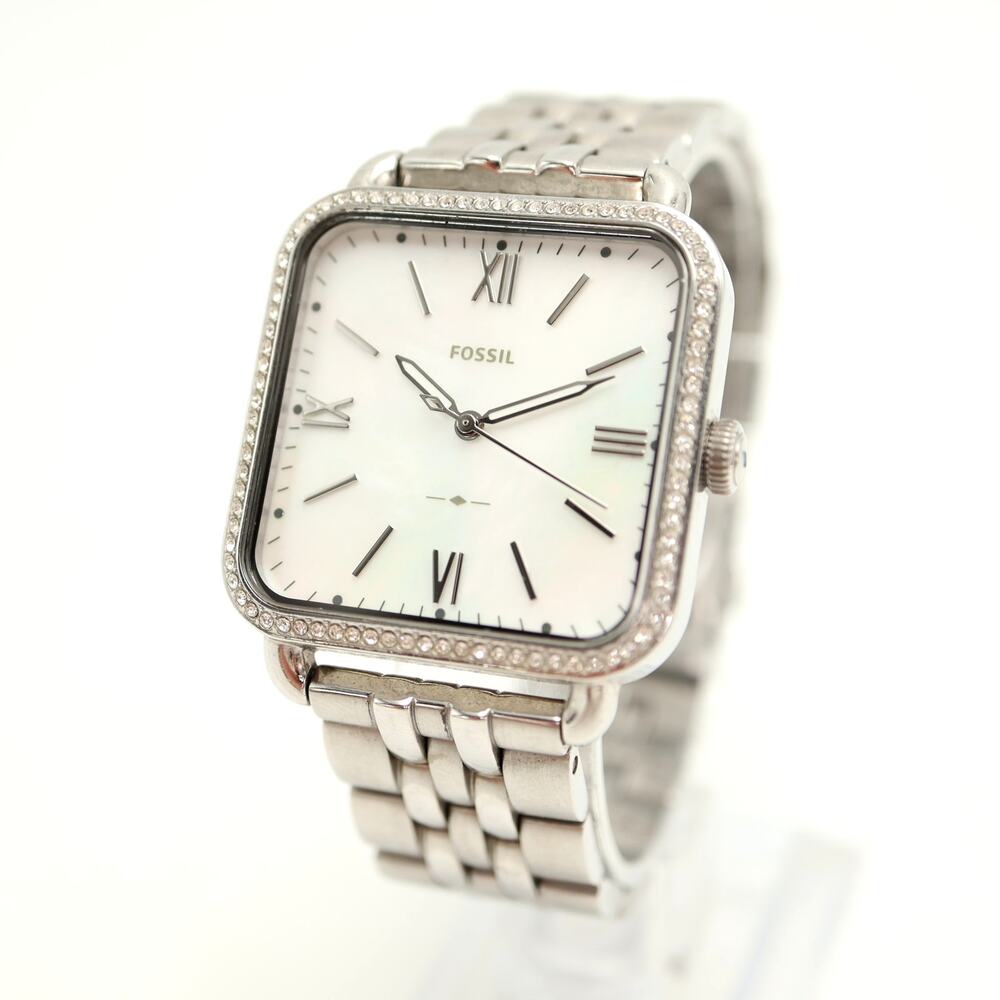 Fossil Micah Silver Tone 32mm MOP Square Womens Watch Steel ES4268 w New Battery